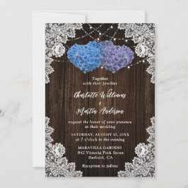 Convites Rustic Wood Lace Purple and Blue Floral Wedding