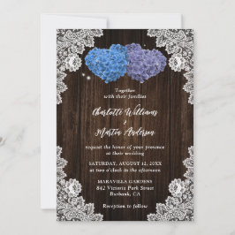 Convites Rustic Wood Lace Purple and Blue Floral Wedding