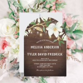 Convites Rustic Wood Magnolia Luzes Sul Casamento