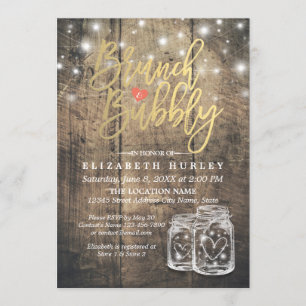 Convites Rustic Wood Mason Jar String Light Brunch & Bubble