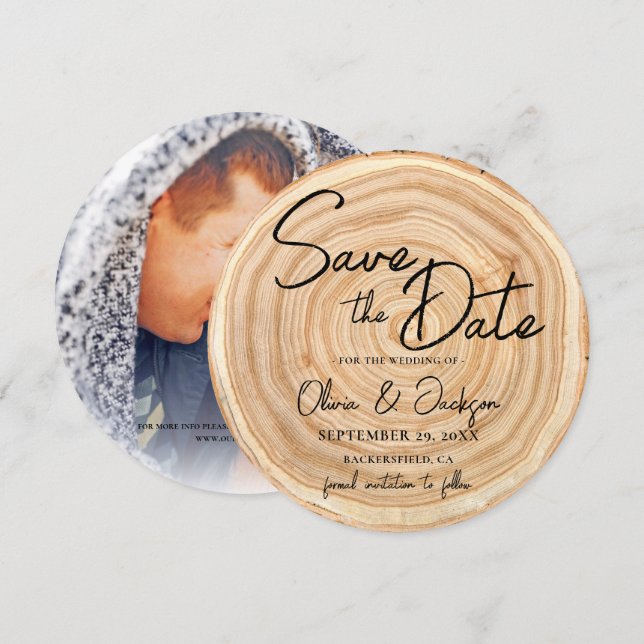 Convites Rustic Wood Photo Wedding Save the Date (Frente/Verso)