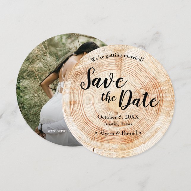 Convites Rustic WOOD  photo WEDDING Save the date (Frente/Verso)