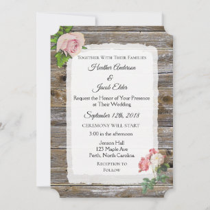 Convites Rustic Wood Pink Rose Elegante Invitórios para Cas