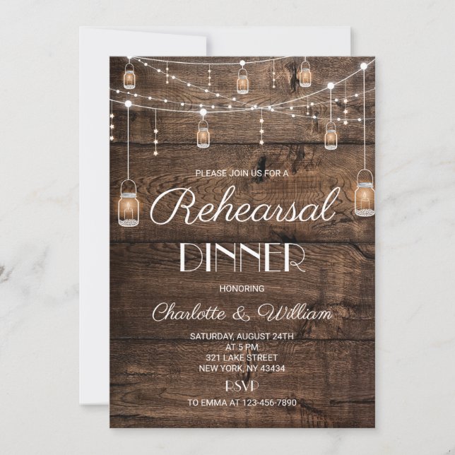 Convites Rustic Wood Rehearsal Dinner (Frente)