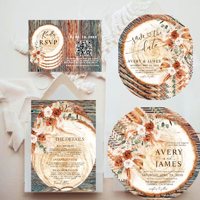 Convites Rustic Wood Ring Save The Date – Boho Floral Photo (Criador carregado)