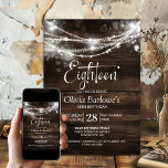 Convites Rustic Wood String Lights 18th Festa de aniversári<br><div class="desc">Elevem a celebração do marco do seu convidado de honra com este convite de aniversário 18º da madeiras rústica. Estipulosamente moderno, ele dá o tom perfeito para uma noite inesquecível. Personalizar os convites é uma brisa, basta preencher os detalhes essenciais usando os modelos de texto fornecidos. Você pode escolher entre...</div>