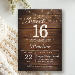 Convites Rustic Wood String Lights Barn Backyard Sweet 16<br><div class="desc">Celebrate your milestone birthday with this Rustic Sweet 16 Invitation featuring glowing string lights and a rustic wood background, perfect for a rustic sweet sixteen party, barn Sweet 16 celebration, country chic birthday, or outdoor backyard party. This elegant Sweet 16 birthday invitation is ideal for string lights parties, rustic ranch...</div>