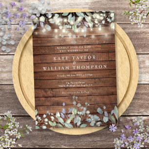 Convites Rustic Wood String Lights Sage Casamento Lilac