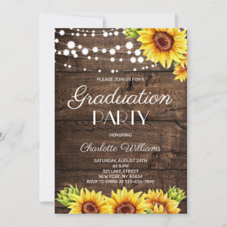 Convites Rustic Wood Sunflower Graduation Party