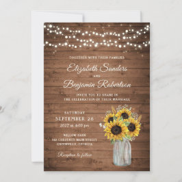 Convites Rustic Wood Sunflower Mason Jar Wedding