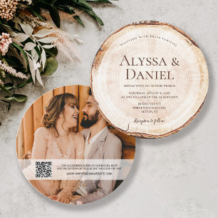 Convites Rustic Wood Wedding Código QR Foto personalizada