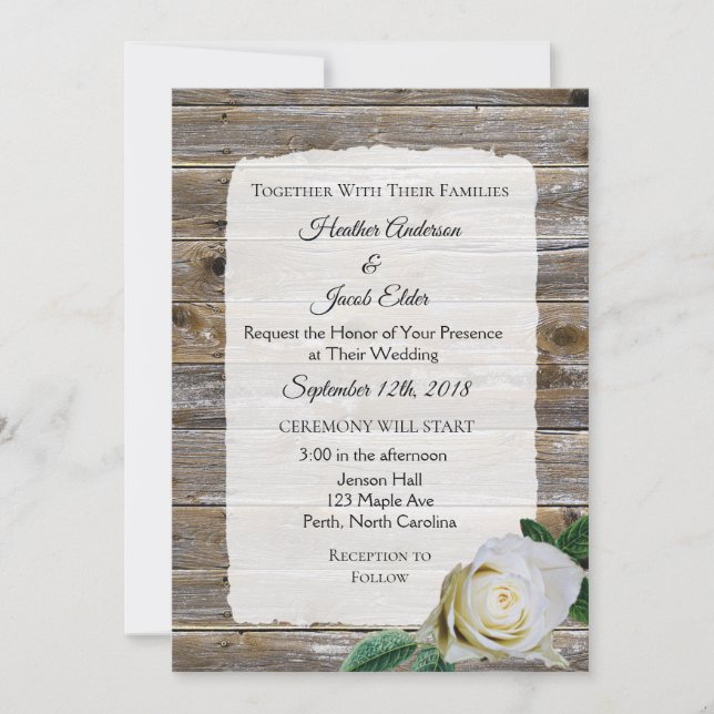 Convites Rustic Wood White Rose Elegante Invitórios para Ca (Frente)