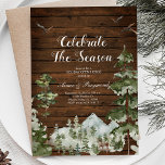 Convites Rustic Wood Winter Celebra a estação aberta<br><div class="desc">Celebre a Estação! A Floresta de inverno celebra o convite da casa aberta da temporada com este convite fofo.</div>