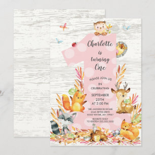 Convites Rustic Wood Woodland One Girls Aniversário
