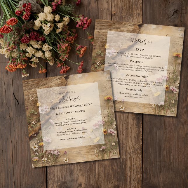 Convites Rustic Wooden Bohemian Floral Wedding all in one  (Criador carregado)