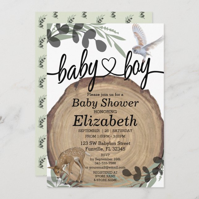 Convites Rustic Woodland (Frente/Verso)