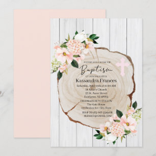 Convites Rustic Woodland Blush Floral Baptism