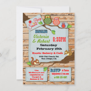 Convites Rustic Woodland Casais Baby Shower Invtions