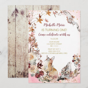 Convites Rustic Woodland Deer Floral Primeiro Aniversário