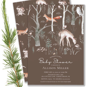 Convites Rustic Woodland Forest Animal Chá de fraldas Invi