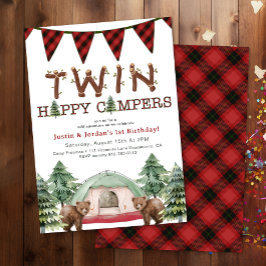 Convites Rustic Woodland Gêmeos Um Feliz Aniversário de Cam