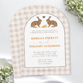 Convites Rustic Woodland Hares On Beige Gingham Wedding