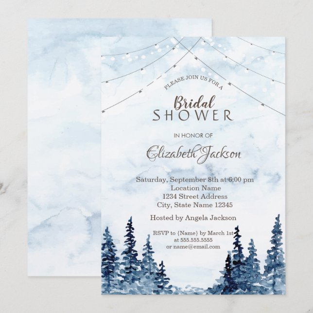 Convites Rustic Woodland, String Lights (Frente/Verso)