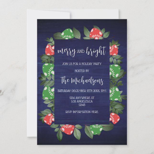 Convites Rustic Woodland Whimsical Mushrooms Christmas (Frente)