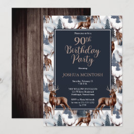 Convites Rustic Woodsy Deer | Festa de aniversário de 90