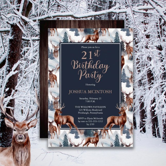 Convites Rustic Woodsy Deer | Forest aniversário de 21 anos (Criador carregado)