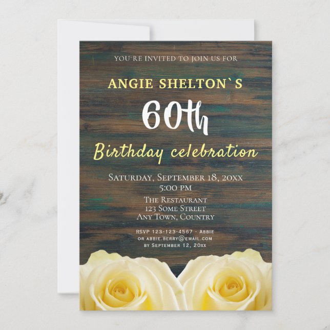 Convites Rustic Yellow Rose 60th Birthday Floral Party (Frente)