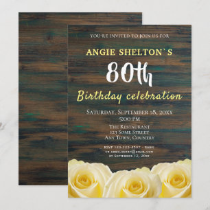 Convites Rustic Yellow Rose 80 Birthday Floral Party