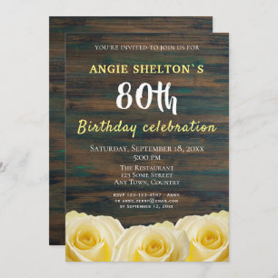 Convites Rustic Yellow Rose 80 Birthday Floral Party