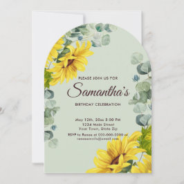 Convites Rústica Aquarela Festa de aniversário de girassol
