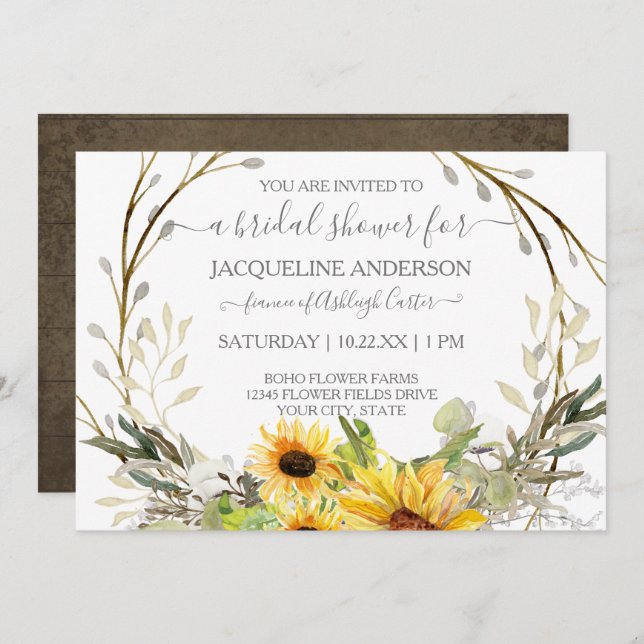 Convites Rústica Clanterna de Girassol Chá de panela Floral (Frente/Verso)