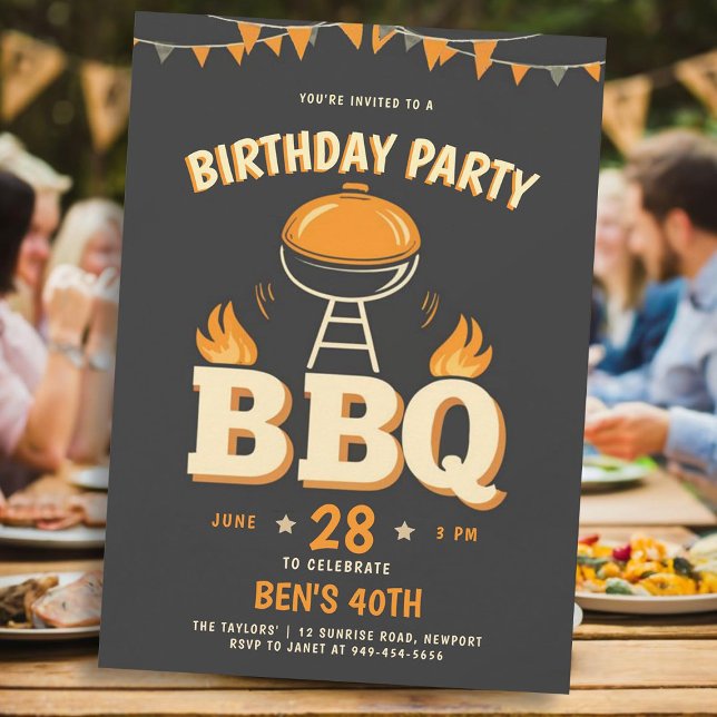 Convites Rústica de CHURRASCO do quintal com ideias Festas  (mens birthday party ideas backyard bbq barbeque rustic vintage milestone personalized invitation)