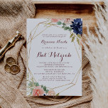 Convites Rústica Dourada Deixa A Caligrafia Bat Mitzvah<br><div class="desc">Este ouro rústico deixa o convite do morcego da caligrafia mitzvah perfeito para um morcego moderno mitzvah. O design apresenta cor d'água,  púrpura,  marinho,  pincel,  burgundy,  flores de marinho,  folhas verdes e douradas que adornam um quadro geométrico elegante.</div>