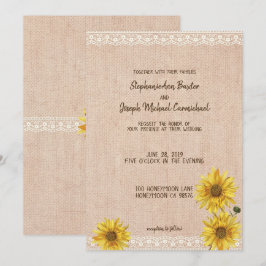Convites Rústica Lace & Burlap Sunflower Wedcard