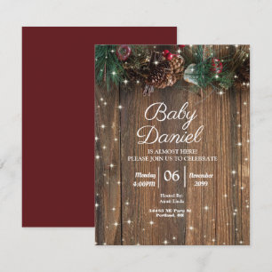 Convites Rústica Madeira Campo Natal Pine Garland Sparkle