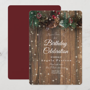 Convites Rústica Madeira Campo Natal Pine Garland Sparkle