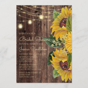 Convites Rústica Madeira Girassol Chá de panela das luzes