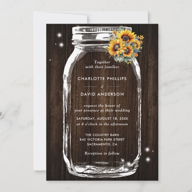 Convites Rústica Madeira Girassol Mason Jar Casamento Convi (Frente)