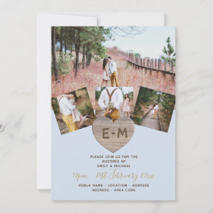 Convites Rústica Madeira Gravada Coração FOTO COLLAGE Convi