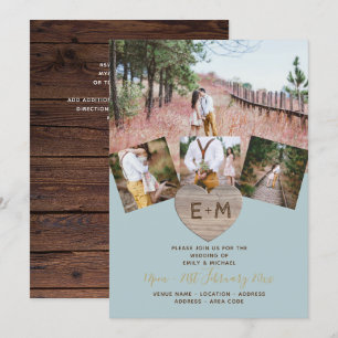 Convites Rústica Madeira Gravada Coração FOTO COLLAGE In