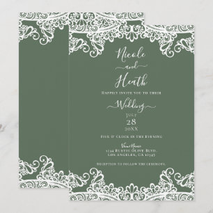 Convites Rústica Oliva Branco Renda Elegante Casamento