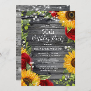 Convites Rústica Sunflower Burgundy Rosa Festa de aniversár