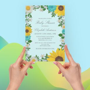 Convites Rústica Sunflower Daisy Floral Chá de fraldas