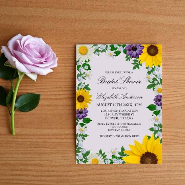 Convites Rústica Sunflower Daisy Floral Chá de panela (Criador carregado)