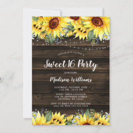 Convites Rústica Sunflower String Luzes Sweet 16