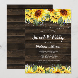 Convites Rústica Sunflower String Luzes Sweet 16